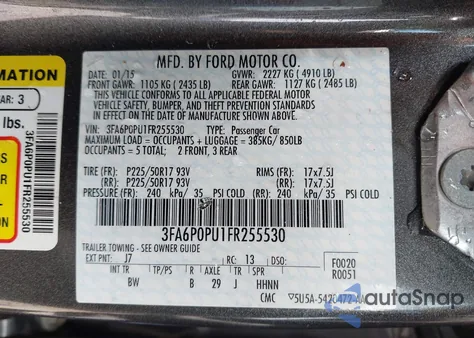 2015 Ford Fusion Energi Se Luxury z USA, uszkodzony, nr VIN 3FA6P0PU1FR255530